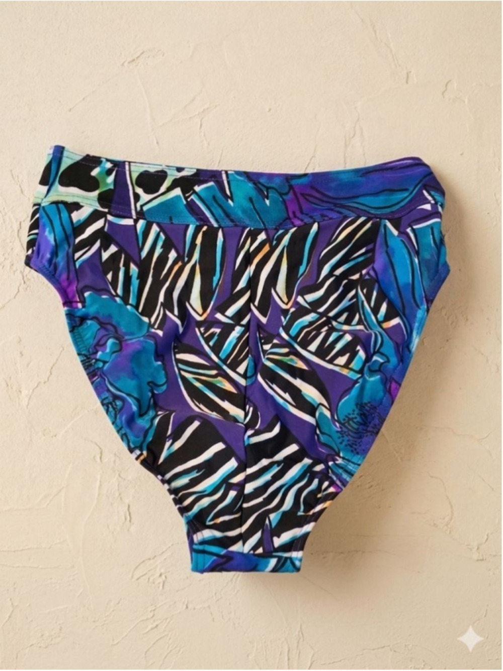 Christina Vintage Abstract Floral Bikini Teal Purple Black Size 9 10 - Picture 6 of 10